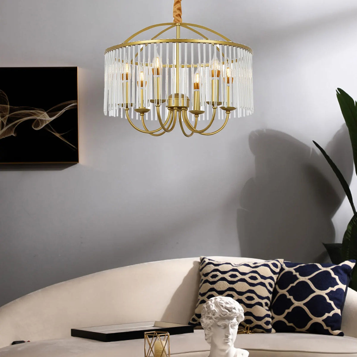 6-Light Crystal Ceiling Mounted Chandelier Ceiling Light Fixture for Home Decor
