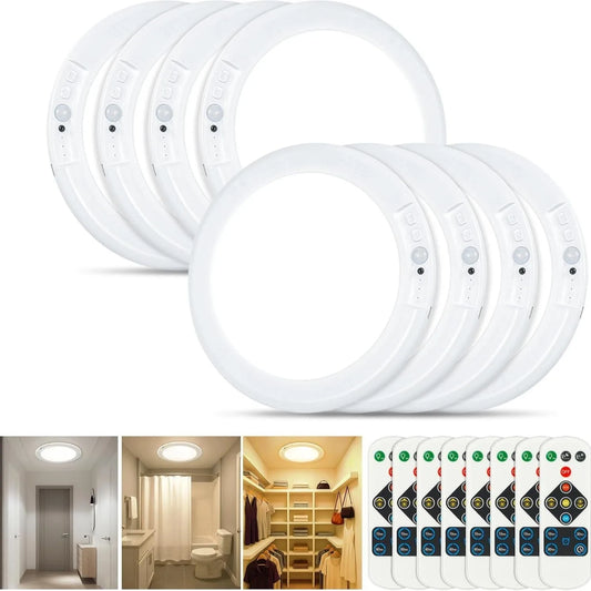 8/4Pack Motion Sensor Ceiling Light with Remote Rechargeable 10000mAh Battery Magnetic Wireless for Closet Shower Stairs Shed Hallway Porch Patio 3000K 4000K 6000K