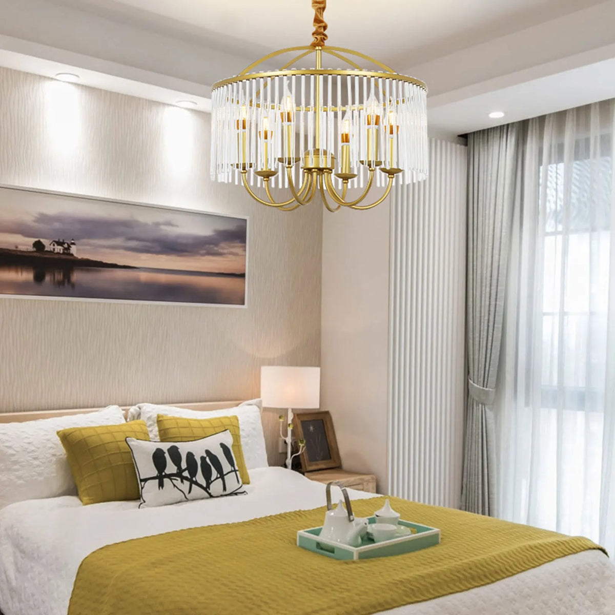 6-Light Crystal Ceiling Mounted Chandelier Ceiling Light Fixture for Home Decor