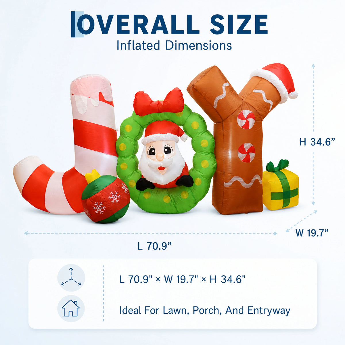 6ft Giant Lighted Christmas Inflatable JOY Sign Outdoor Decoration Waterproof Polyester Taffeta Blow Up Yard Prop Holiday Party Lawn Festival Display Winter Garden Xmas Ornament Large Exterior Event Landscape Home Outside New