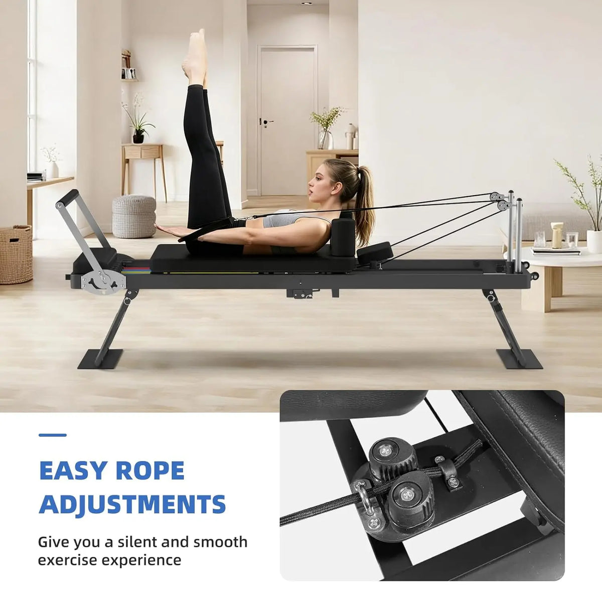 Foldable Pilates Reformer Machine With Adjustable Resistance Bands