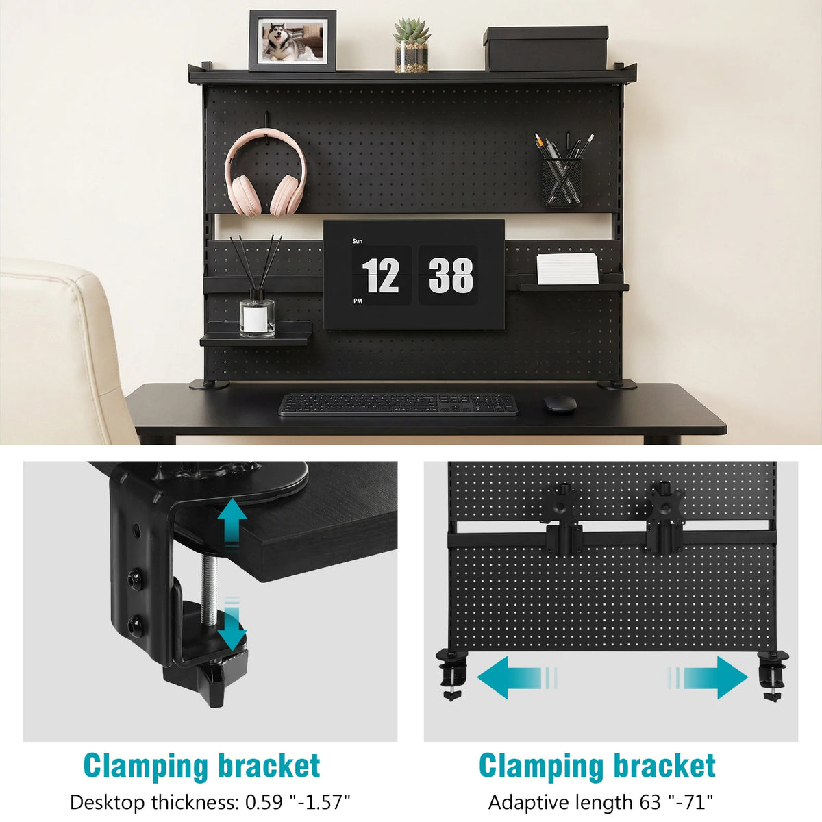 Metal Desktop Organizer with Monitor Stands Computer Accessories Metal Pegboard 51 X 34 Inch for Office Supplies Dorm Home Decor