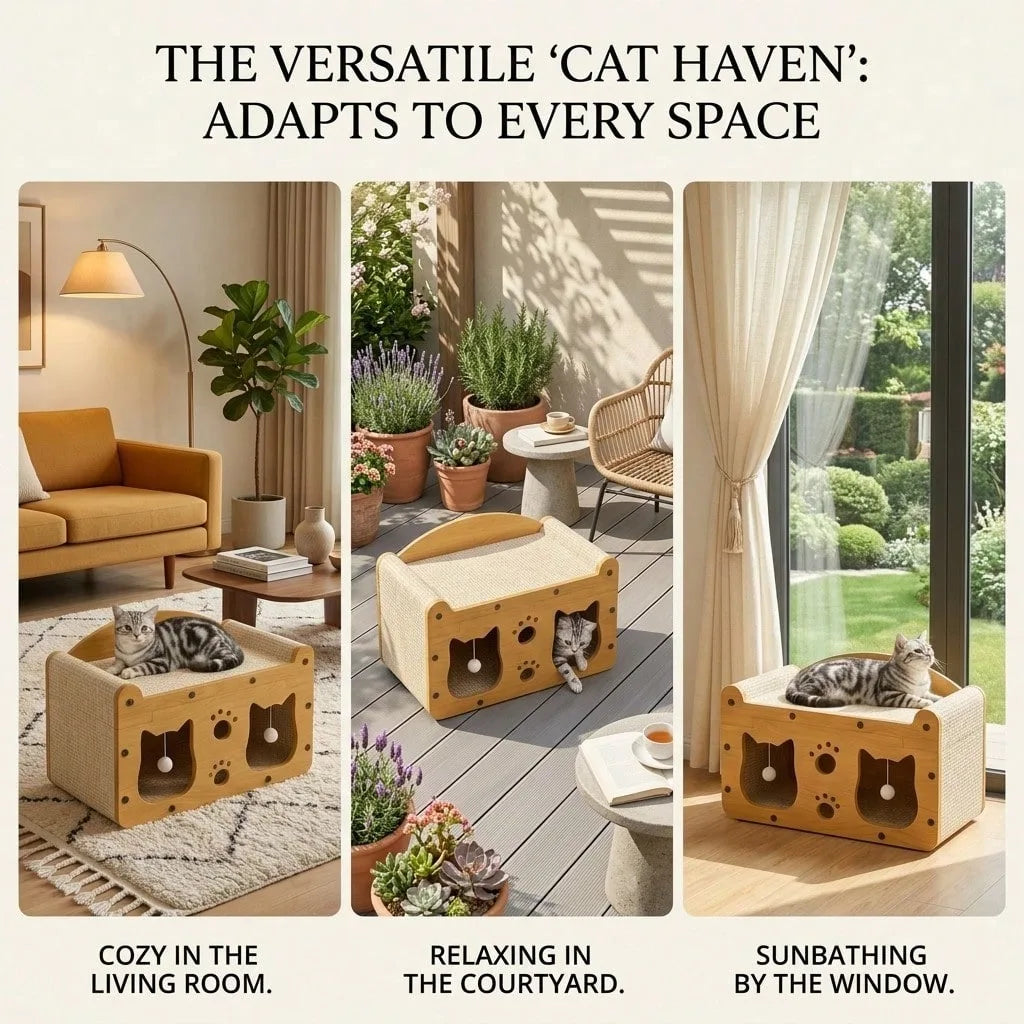 Double Layer Cat Scratching Board, Vertical Cat Scratcher for Claw Care, Durable Non-Corrugated Woven Cat House Villa with Scratch Pad, Furniture Protection for Cats, Cat Toy and Cat Nest for Home