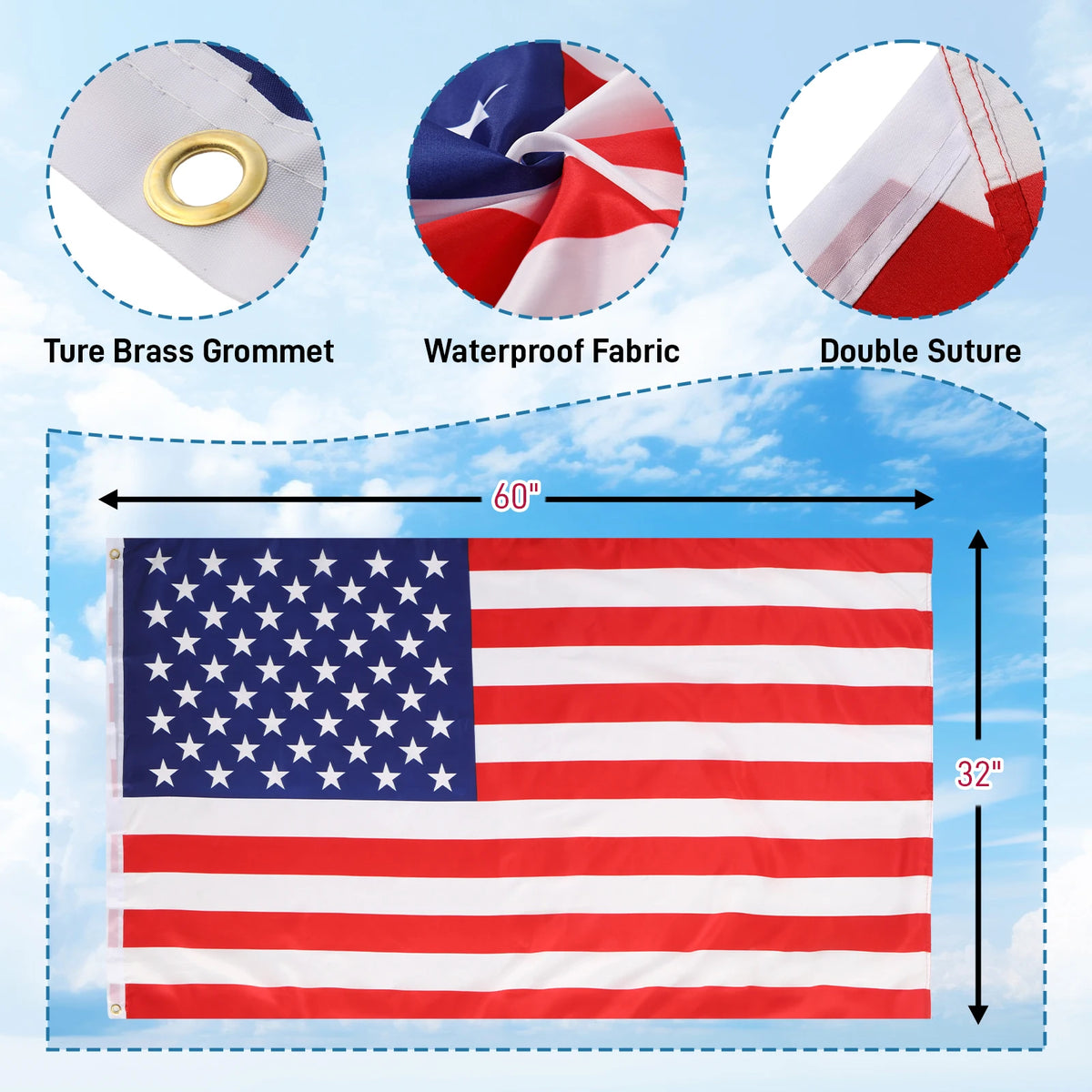 Heavy Duty Aluminum Telescopic Flag Pole Kit With American Flag