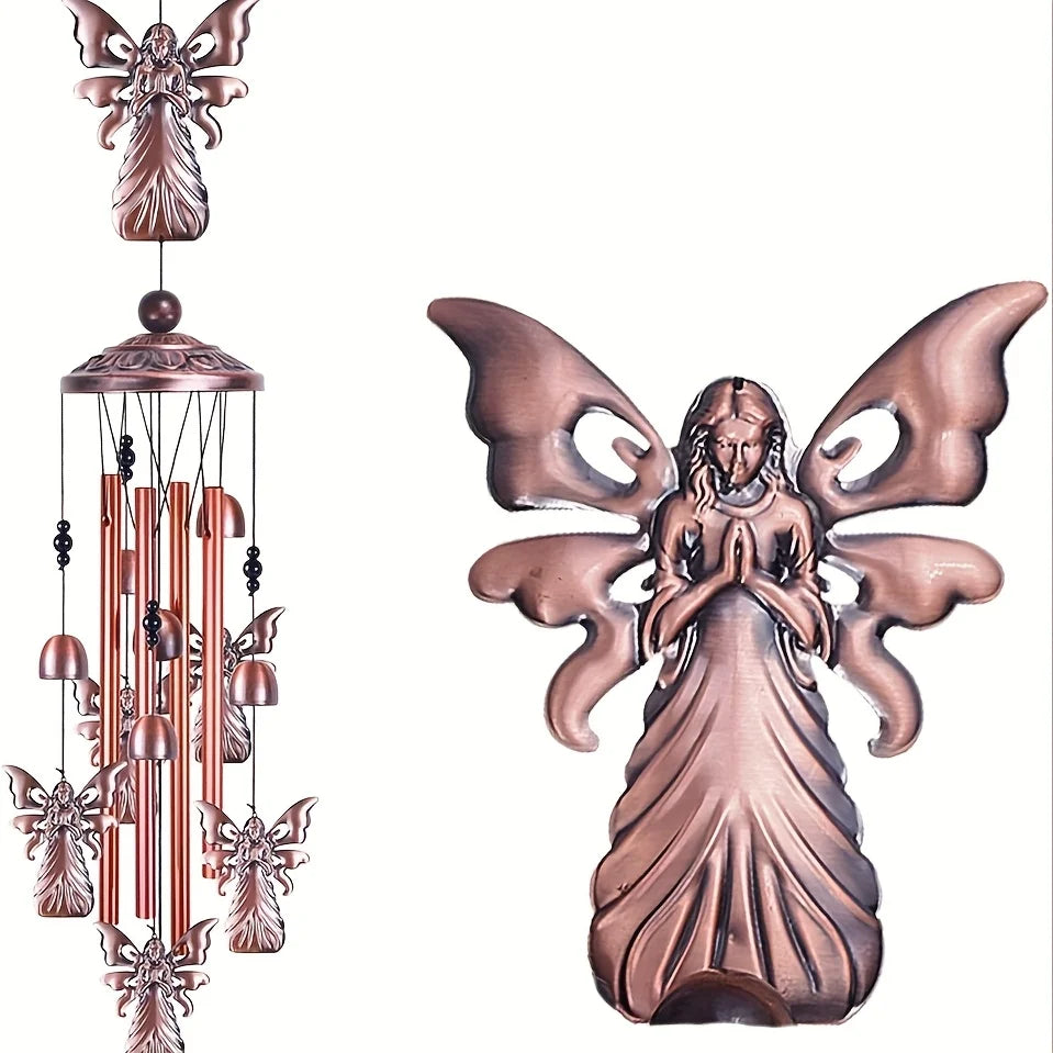 36" Garden Angel Wind Chimes Outdoor Indoor Decor -with 4 Aluminum Tubes 6 Bells 7 Angels Mobile Romantic Wind Catcher Angel Windchimes For Home, Xmas Mom Gifts, Balcony, Festival, Garden Decoration