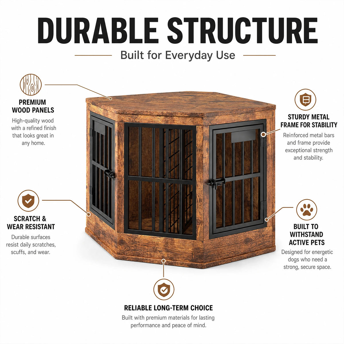 Corner Dog Crate Furniture Modern Indoor Dog Cage Decorative Pet House TV Stand for Medium and Large Sized Dogs Kennel Brown