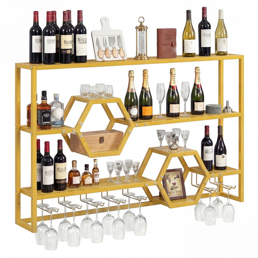 HOMASIS Wall Mounted Wine Rack With Glass Holder Bar Shelf
