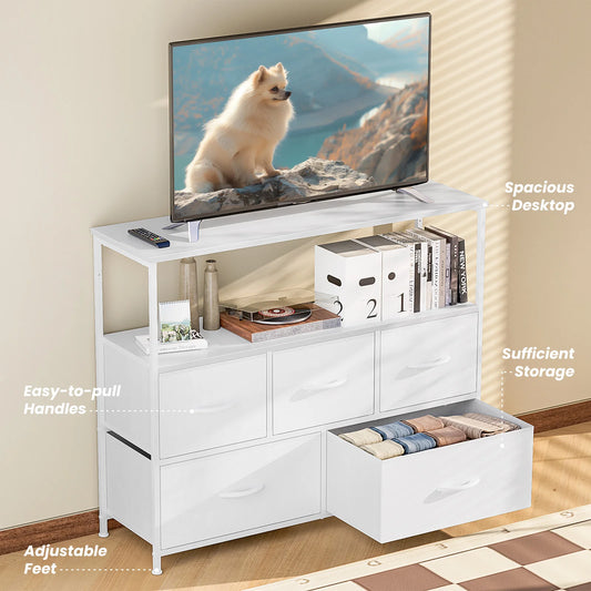 MCQ Modern TV Stand Media Console With Fabric Storage Drawers