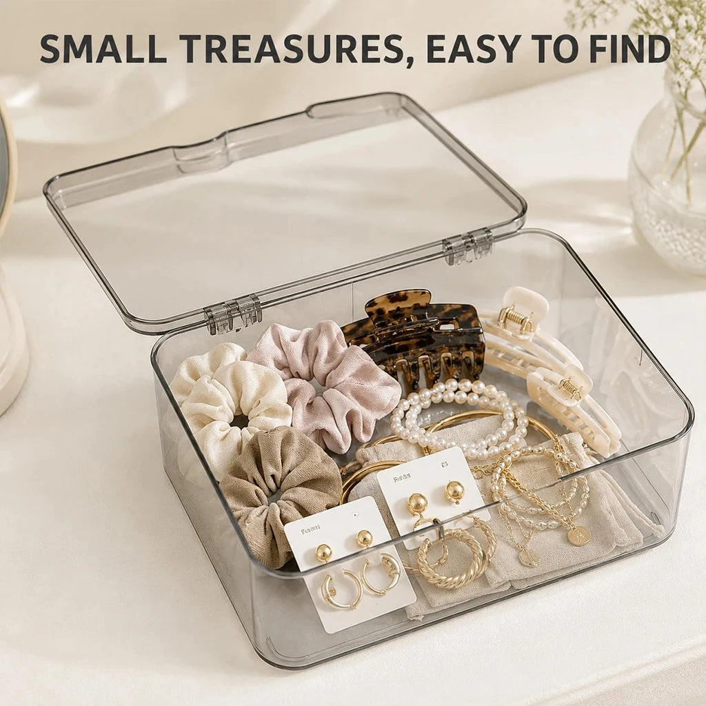 1 pc Transparent Plastic Storage Box with Lid Organizer for Medicine Cosmetics Makeup Jewelry Stationery Desktop Drawer Container Dustproof Clear Bin