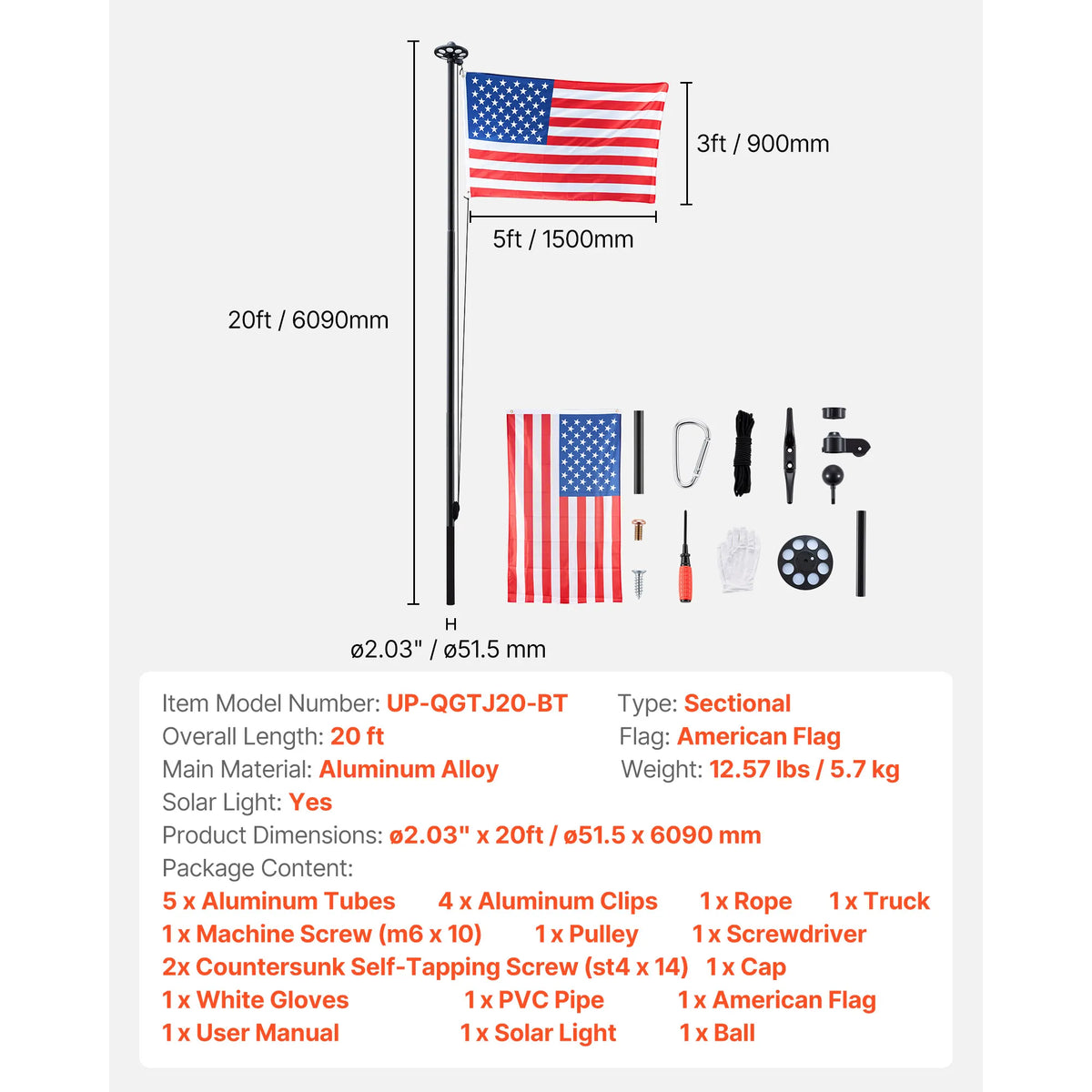VEVOR Aluminum Flagpole Kit With American Flag For Yard