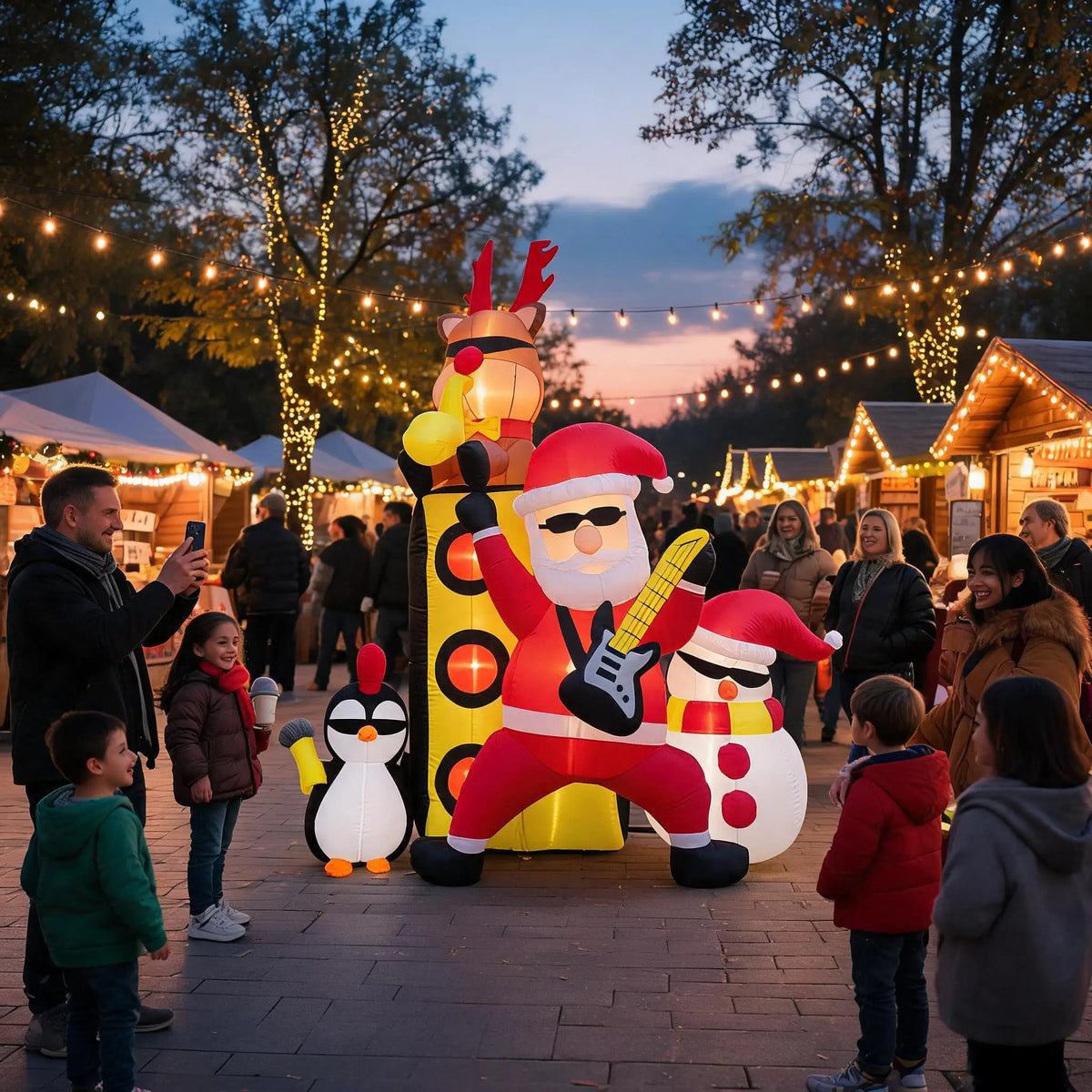 7ft Christmas Inflatable Santa Band Outdoor Yard Lawn Decor with LED Lights Blow Up Holiday Party Winter Festival Garden Home Display Festive Celebration Ornament
