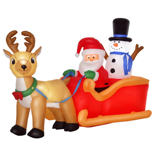 HOMCOM 6.5 ft Long Christmas Inflatables Outdoor Decorations Santa Claus on Sleigh, Reindeer and Snowman with LED Lights for Holiday Yard Christmas Decor