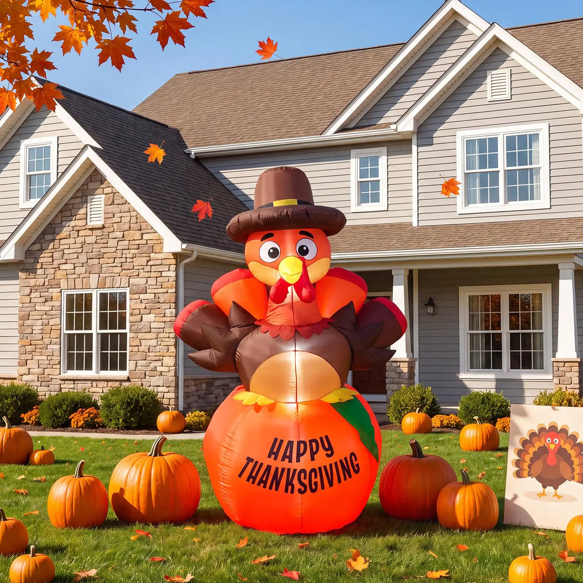 6 FT Thanksgiving Inflatable Outdoor Decoration Pumpkin and Turkey Design with 7 LED Lights Weather Resistant Polyester for Yard Garden Porch Party Indoor Display Holiday Festival Decor
