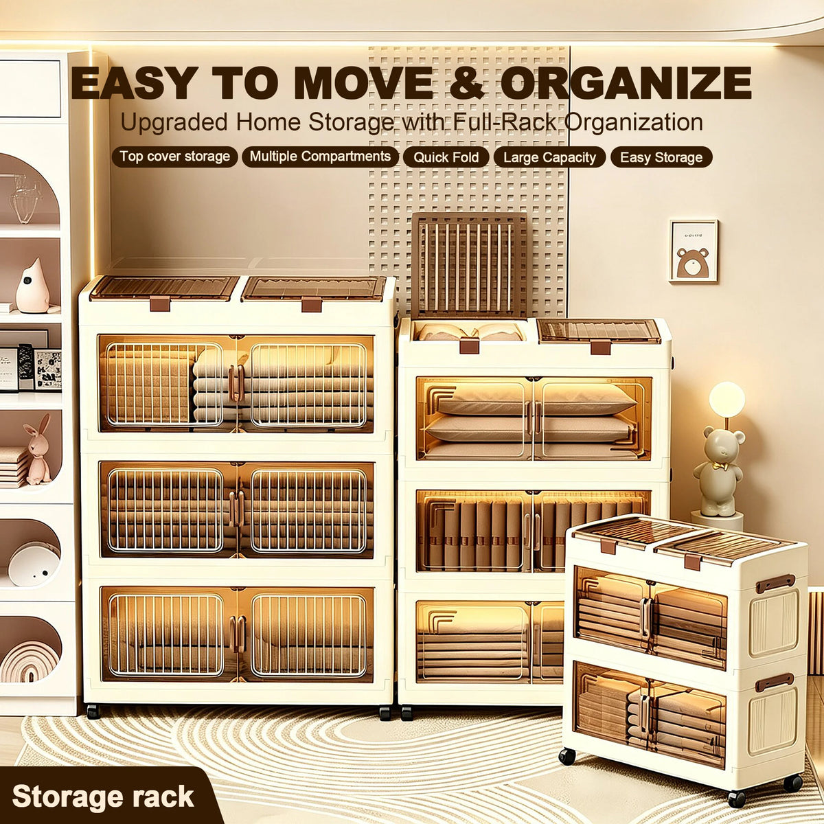 50cm Wide Foldable Storage Cabinet Home Cabinet With Wheels Magnetic Door Home Bedroom Kitchen Plastic Storage Cabinet