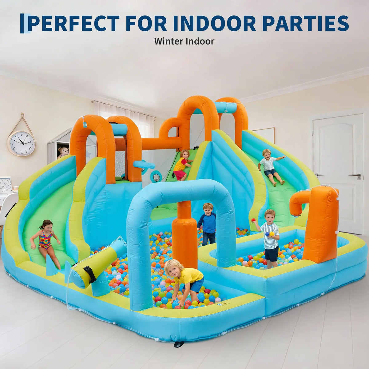 HiMISS 10-in-1 Inflatable Bounce House With Water Slide For Kids