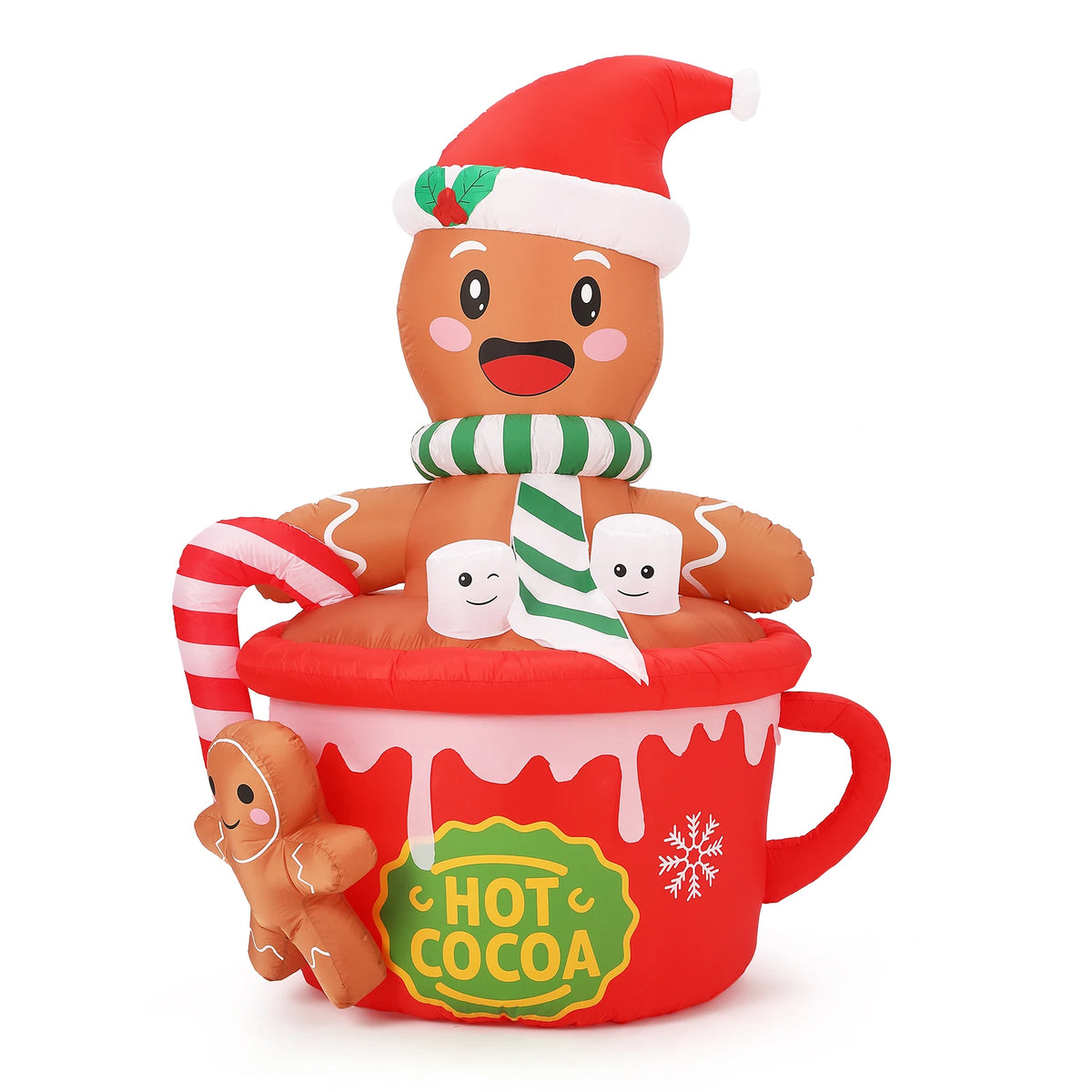 6FT Prelit Gingerbread Man in Hot Cocoa Mug Christmas Inflatable Built In LED Lights Easy Setup Blow Up Outdoor Yard Decor for Lawn Garden Patio Holiday Party Winter Festival Display Supplies