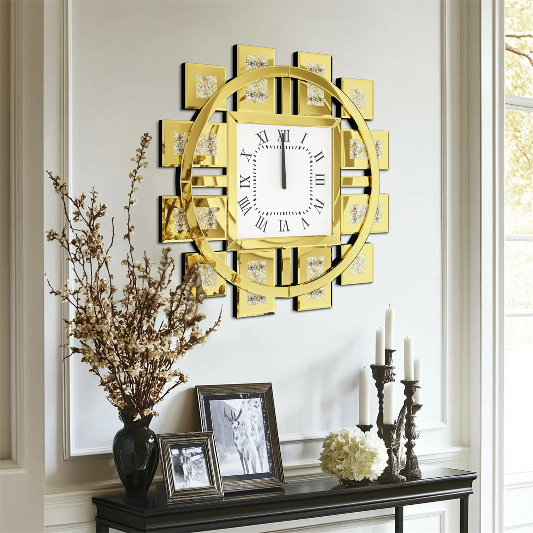 Decorative Crystal Crushed Diamond Inlay Wall Clock Battery Operated