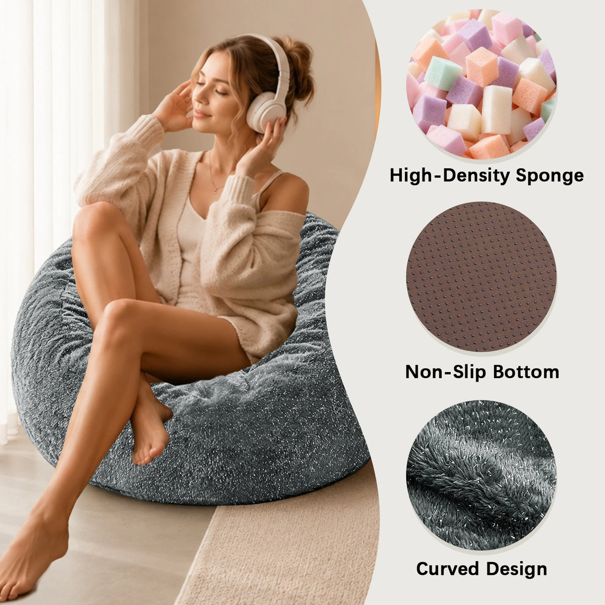 Fluffy Faux Fur Bean Bag Chair With Rebound Memory Foam