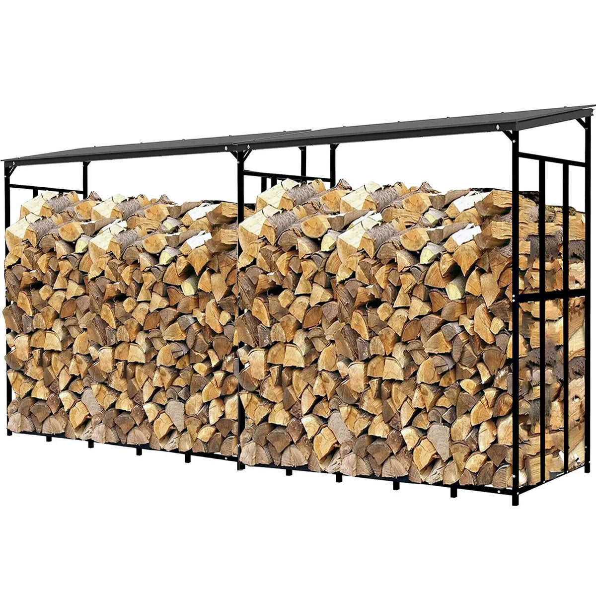 70" Outdoor Metal Log Store Stack Holder Wood Firewood Rack Garden Storage Shed with Waterproof Roof