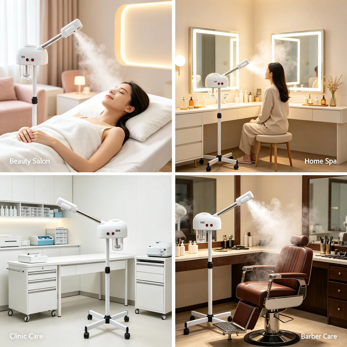 Facial Steamer 800W with Ozone-Ion Steam, 360° Rotatable Design for Salon & Home Spa, Professional Skin Care Machine with 0.2Gal Tank & Adjustable Height, White