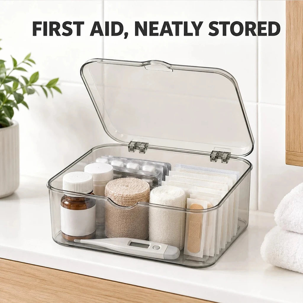 1 pc Transparent Plastic Storage Box with Lid Organizer for Medicine Cosmetics Makeup Jewelry Stationery Desktop Drawer Container Dustproof Clear Bin