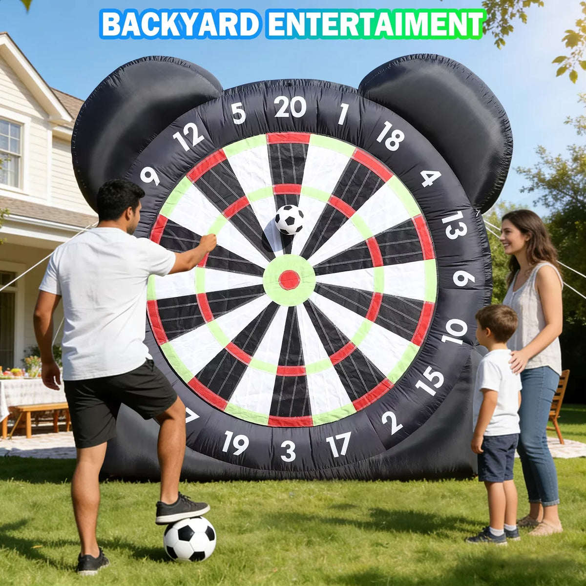 Large Inflatable Football Target for Courtyard Outdoor Football Dartboard Indoor Training Kick Goal with Fan And Ball Included
