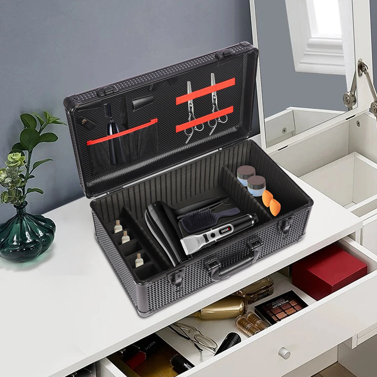 Professional Barber Case 47*19*26cm Barber Makeup Supplies Case10kg Load Capacityy Barber Tool Organizer Case for Storing Barber Supplies In Hair Salons/Beauty Salons