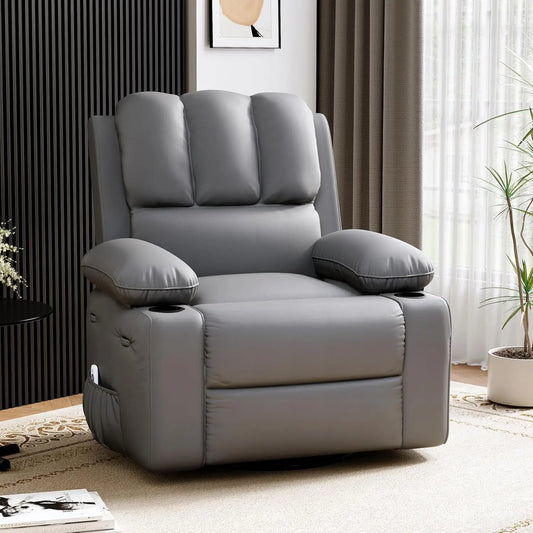 TACLEEKII Swivel Rocker Recliner Chair With Heat Massage Cup Holders
