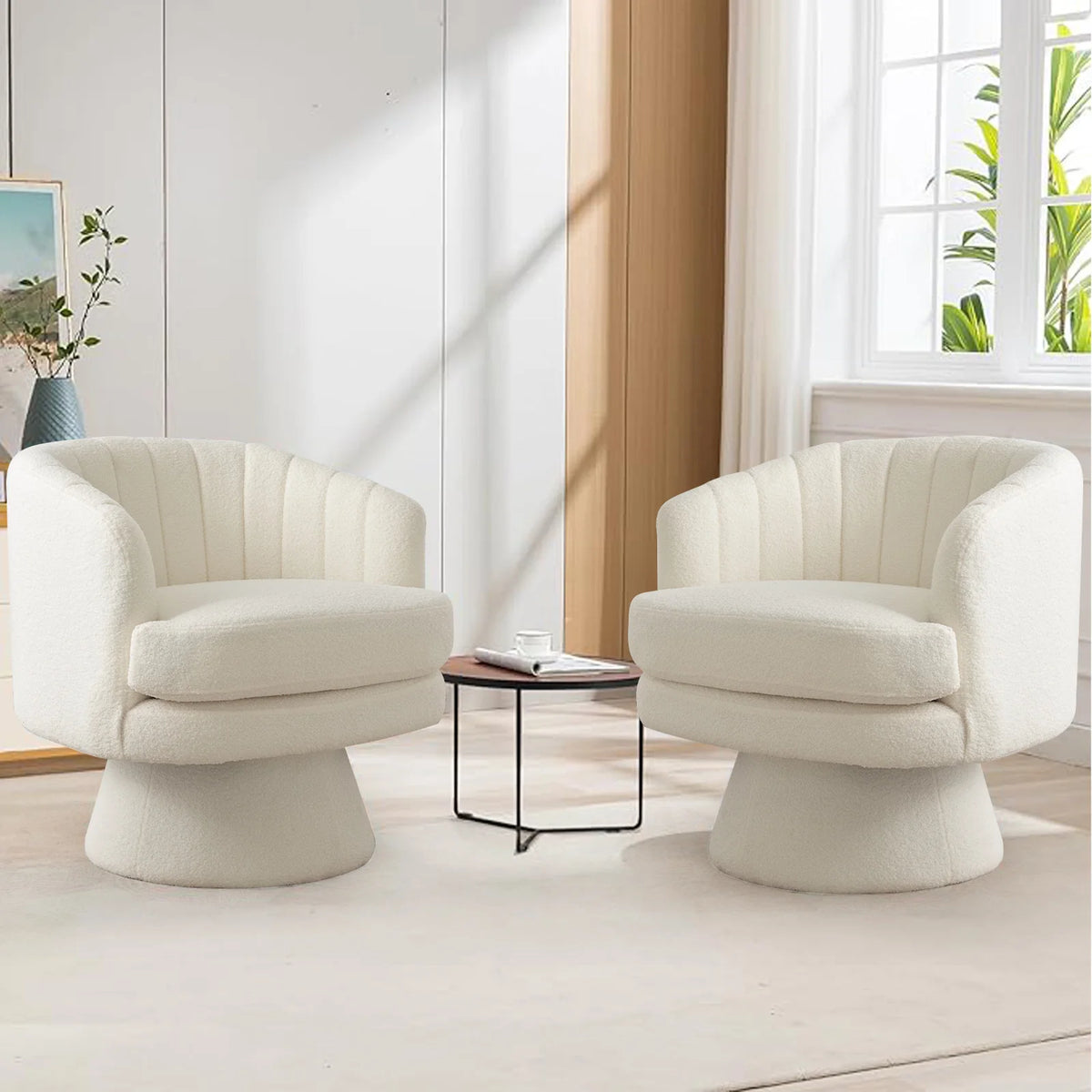 EBELLO Modern Swivel Accent Barrel Chair With Curved Back