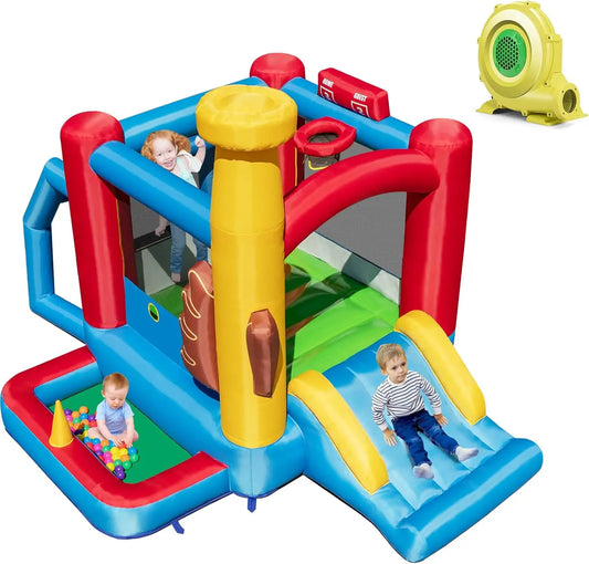 Inflatable Bounce House With Slide And Blower For Kids