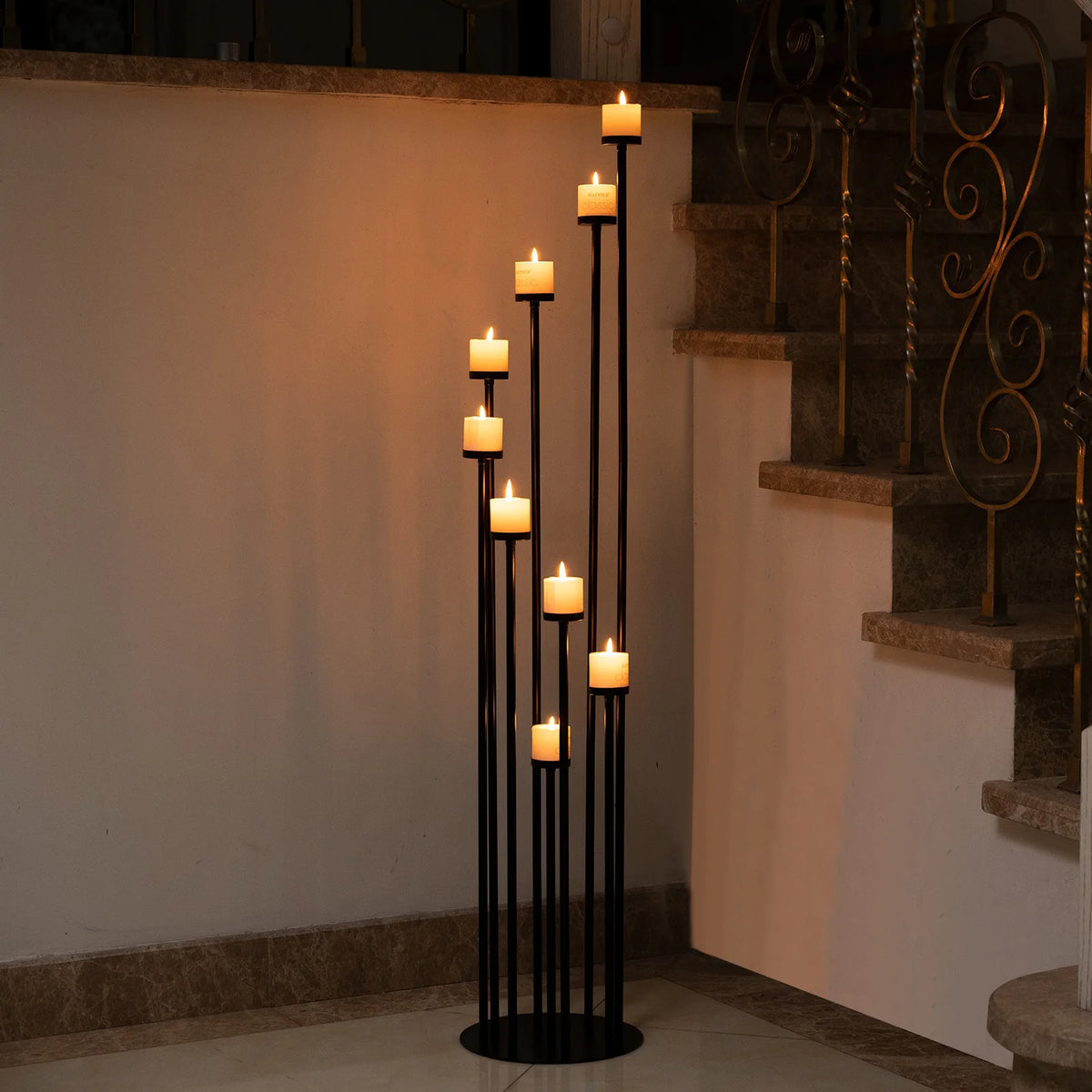Nine Arm Pillar Candle Holder Candelabra For Wedding Table Decor