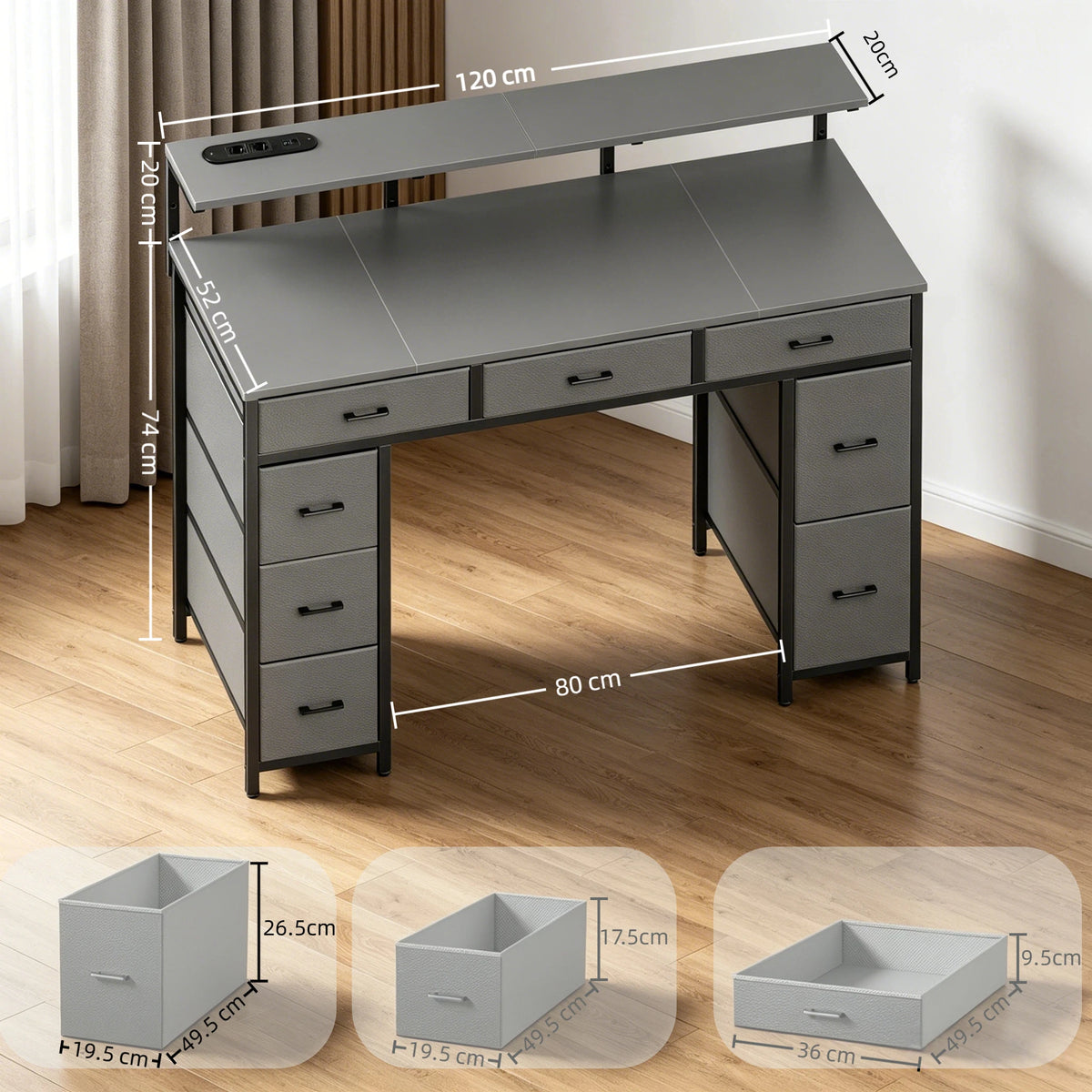 47Inch Computer Desk with Storage Drawers, Gaming Desk with LED Lighting and USB Ports, Home Office Desk with Monitor Stand, Suitable for Studies, Available in 4 Colours