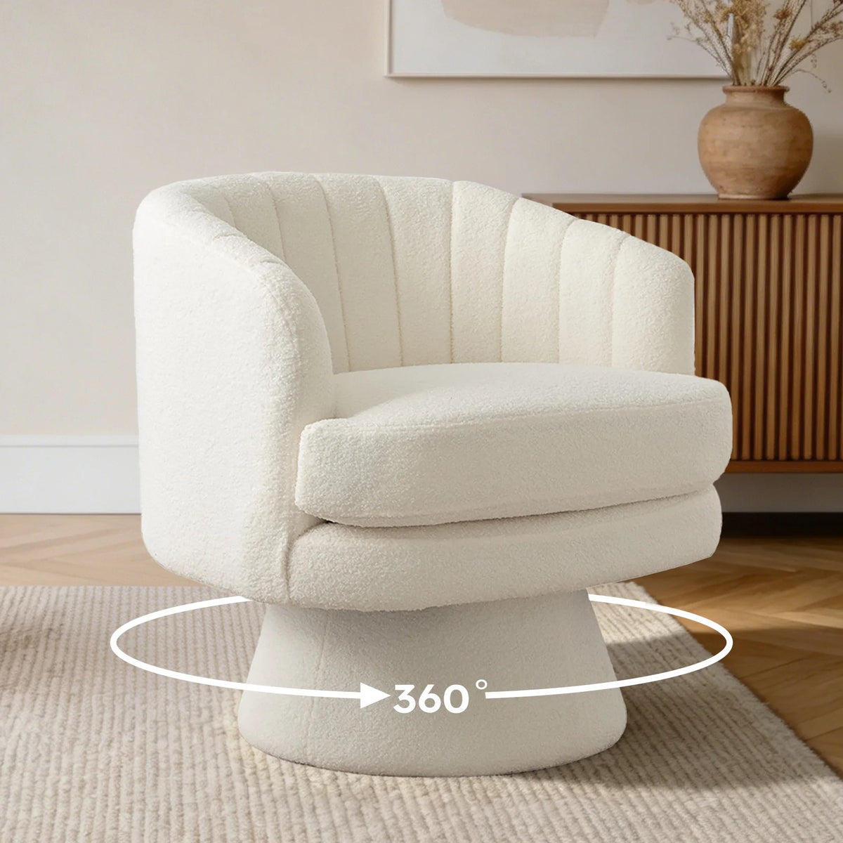 EBELLO Modern Swivel Accent Barrel Chair With Curved Back