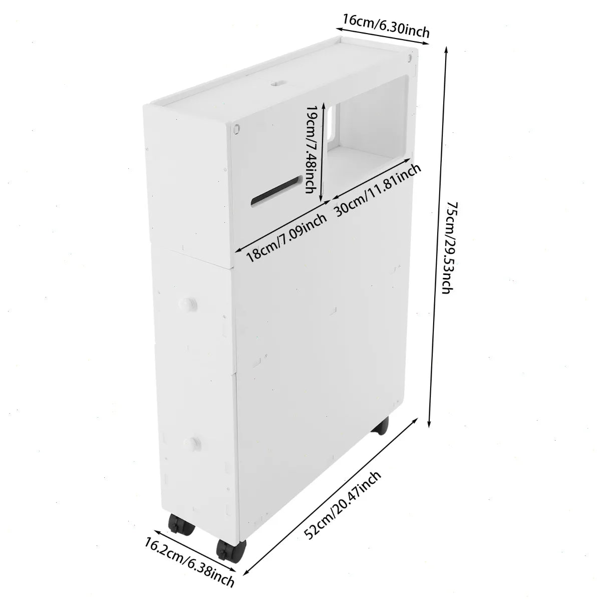 Narrow Bathroom Storage Cabinet, PVC, 4 Wheels with Brakes, Multi-Layer, Slim, for Toilet, Bathroom, Living Room, Organizer, Trolley, Floor Storage, Space Saving