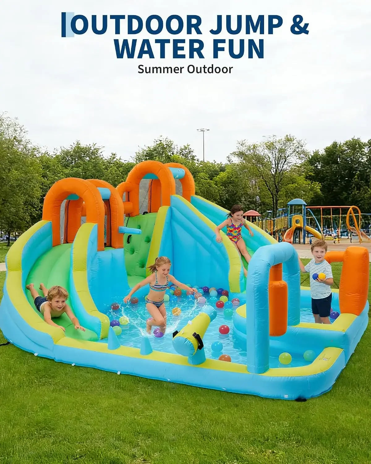 Tacleekii 15.9ft X 14ft Giant Inflatable Bounce House with Slide and 550W Blower 10-in-1 Water Slide Bounce House for Backyard, Huge Indoor Outdoor Bouncy Castle for Children, Jump House Water Park