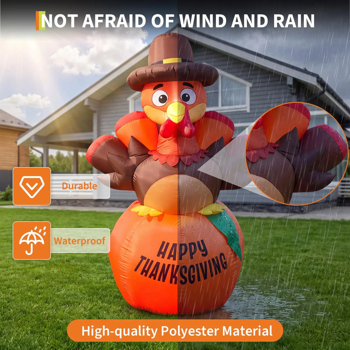 6 FT Thanksgiving Inflatable Outdoor Decoration Pumpkin and Turkey Design with 7 LED Lights Weather Resistant Polyester for Yard Garden Porch Party Indoor Display Holiday Festival Decor