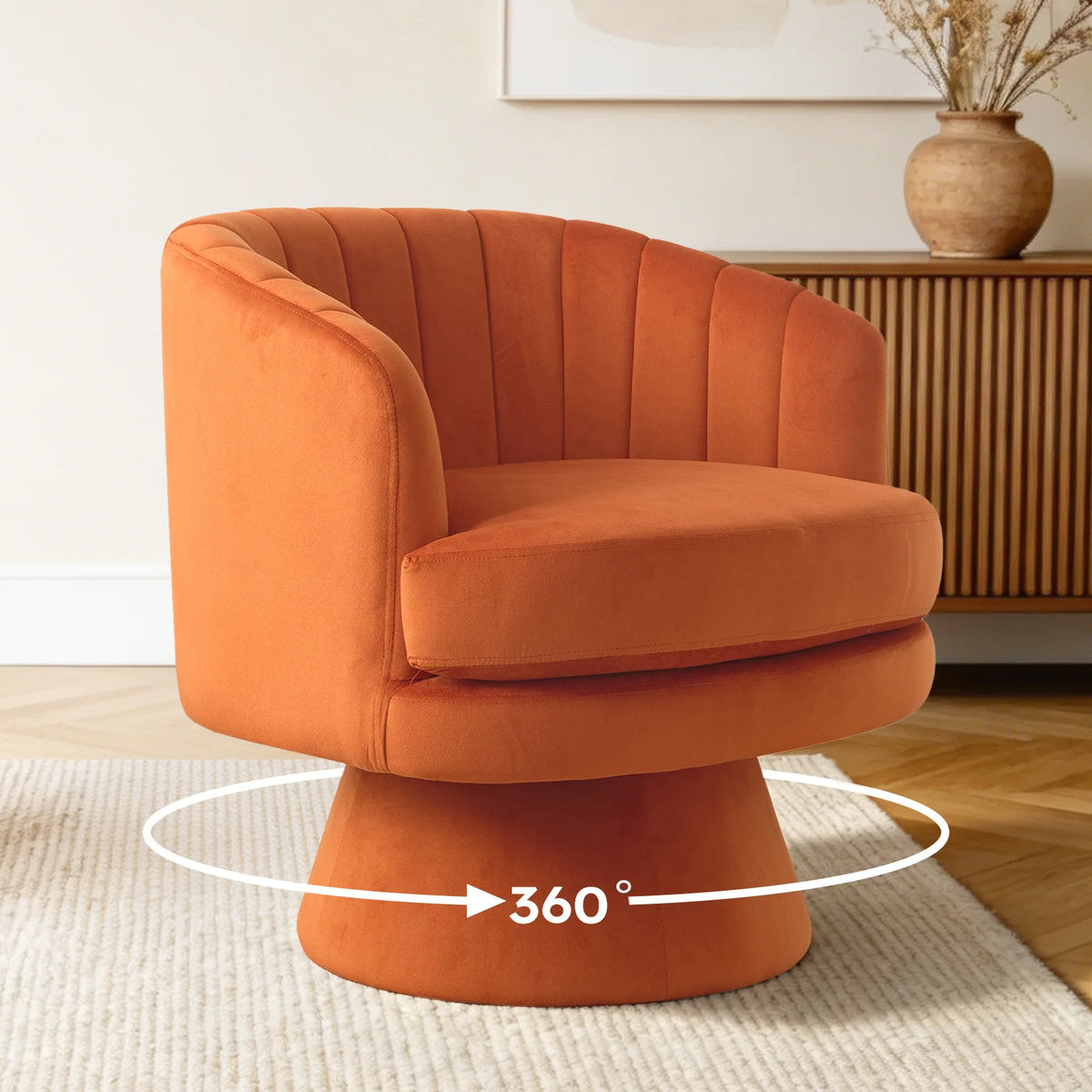 EBELLO Modern Swivel Accent Barrel Chair With Curved Back