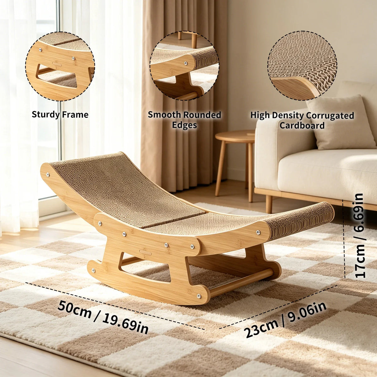2-in-1 Cat Rocking Chair Scratcher, Dual Purpose Lounge Chair for Claw Sharpening & Resting, S Size Indoor Cat Furniture