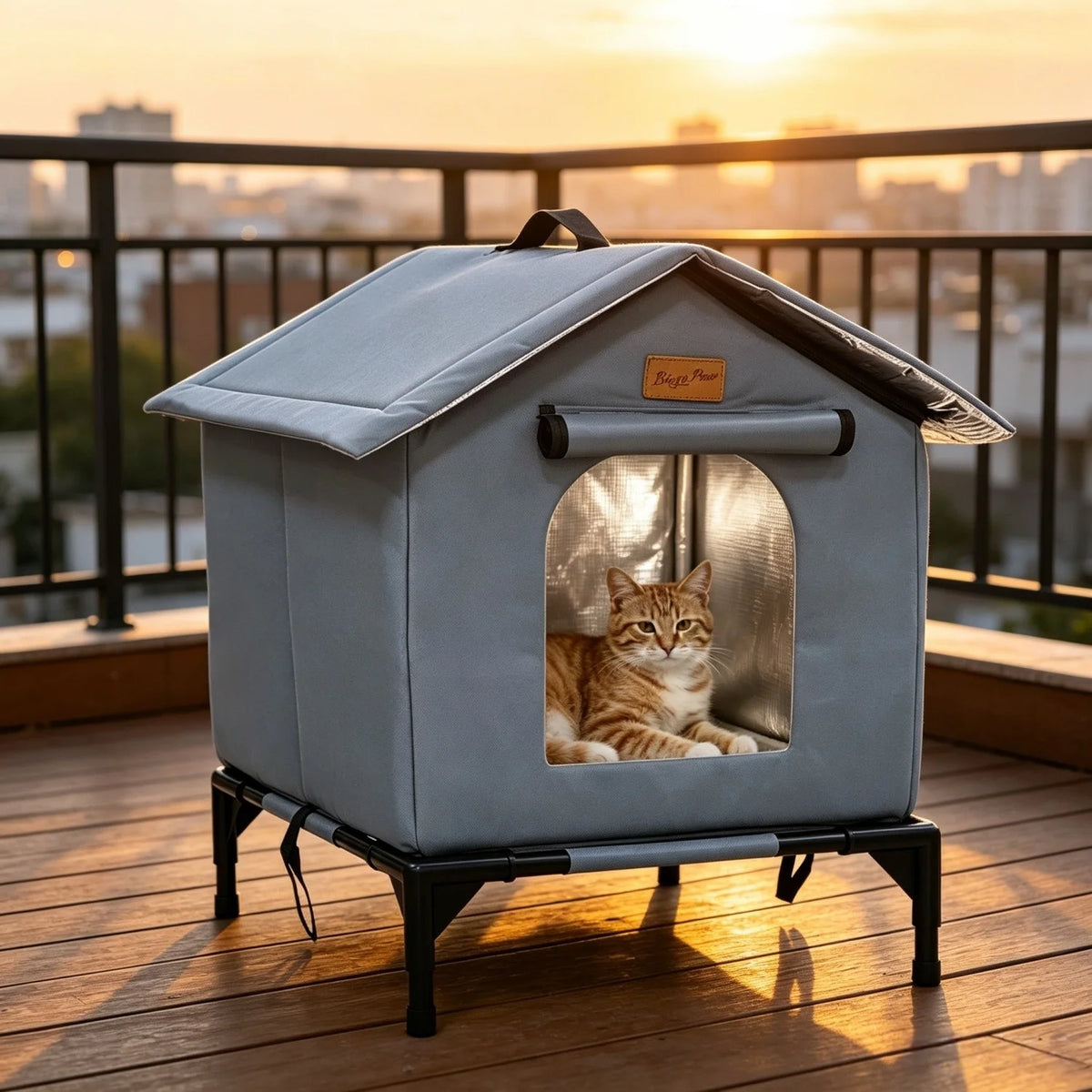 Outdoor Cat Shelter Elevated Insulated Feral Cat House Waterproof Cat Tent Pet House Oxford Fabric Aluminum Foil Coating for All Season