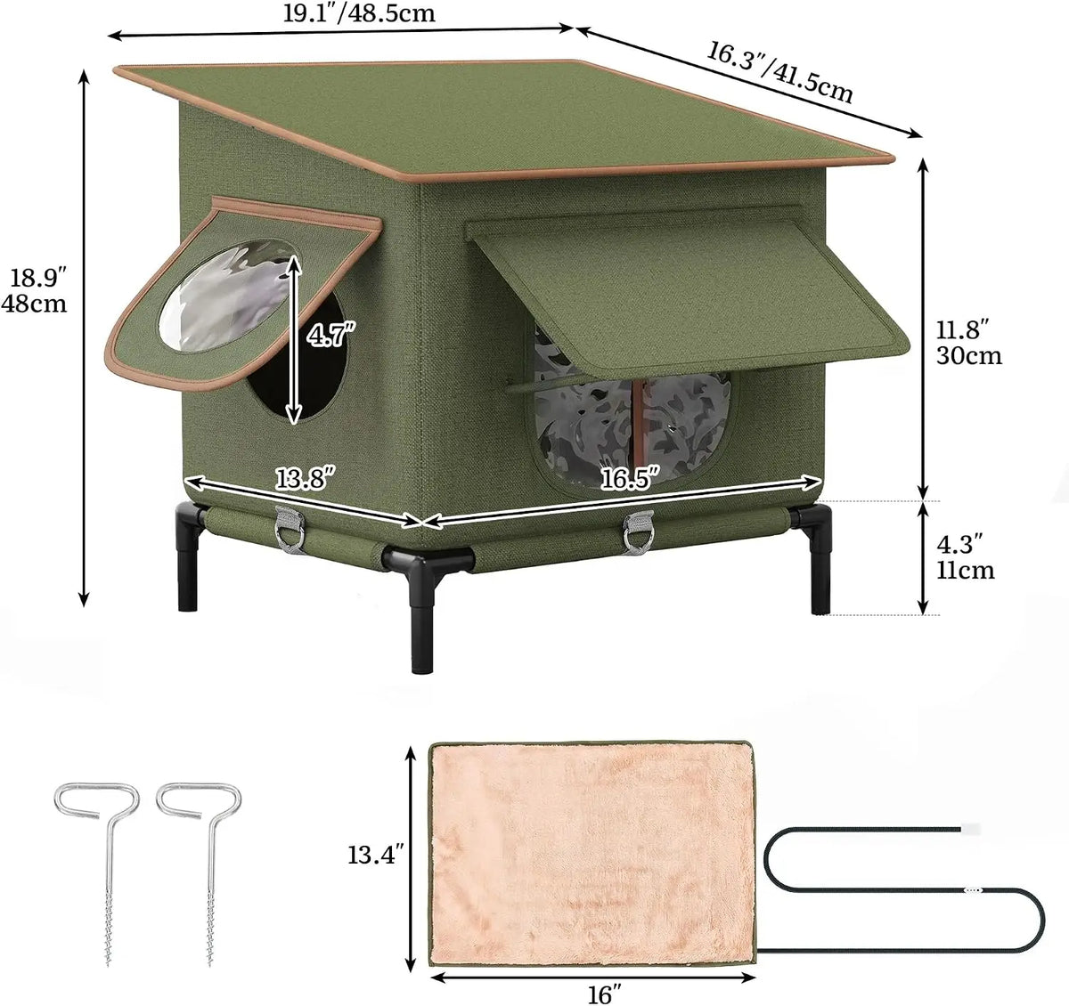 YITAHOME Heated Outdoor Cat House with Heating Pad for Winter, Green