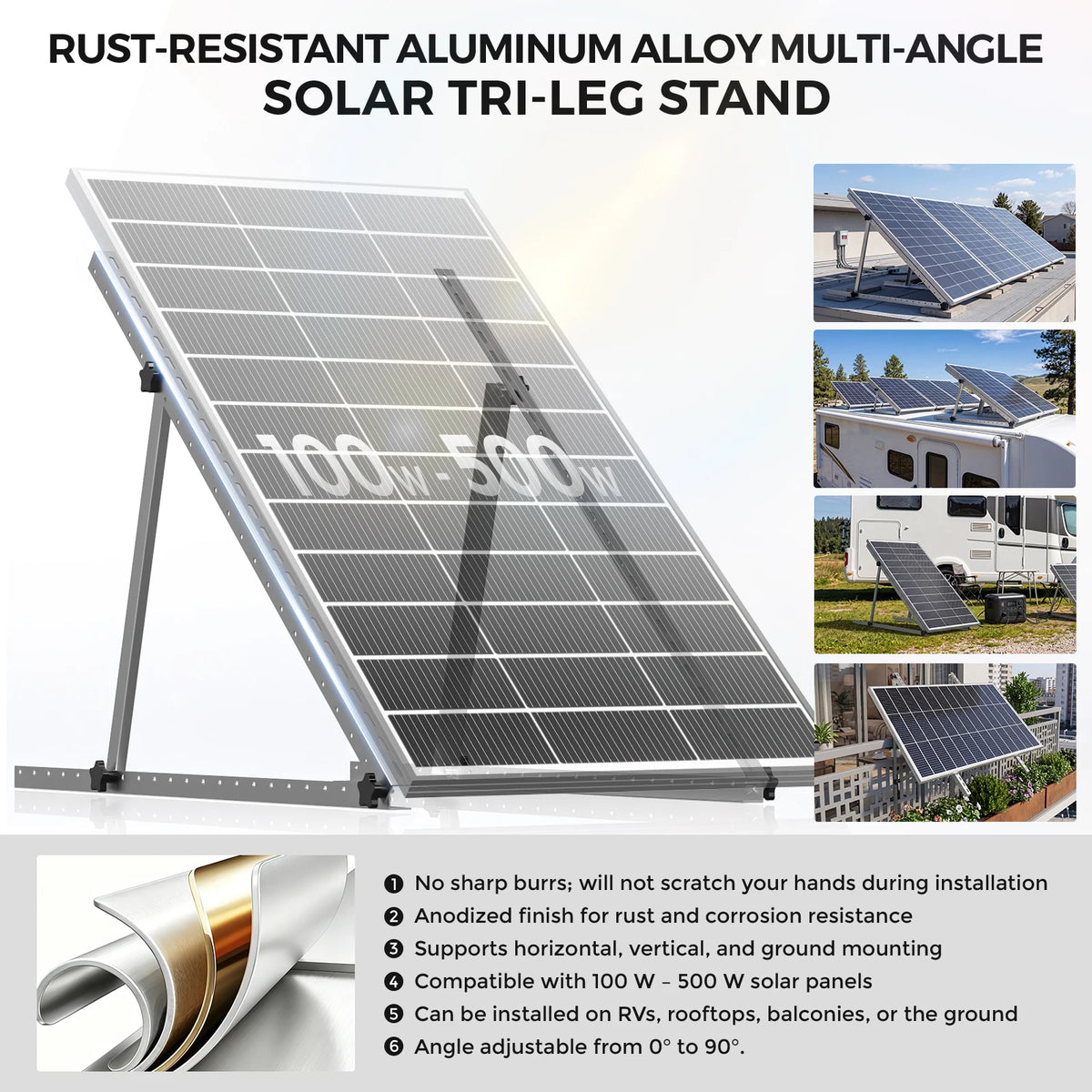RVPOZWER 45in/47in 4PCS 2PCS 1PCS Adjustable Solar Panel Bracket Heavy‑Duty Tilt Legs Mount Stand for Roof RV Caravan Boat Off‑Grid Outdoor Solar Installation