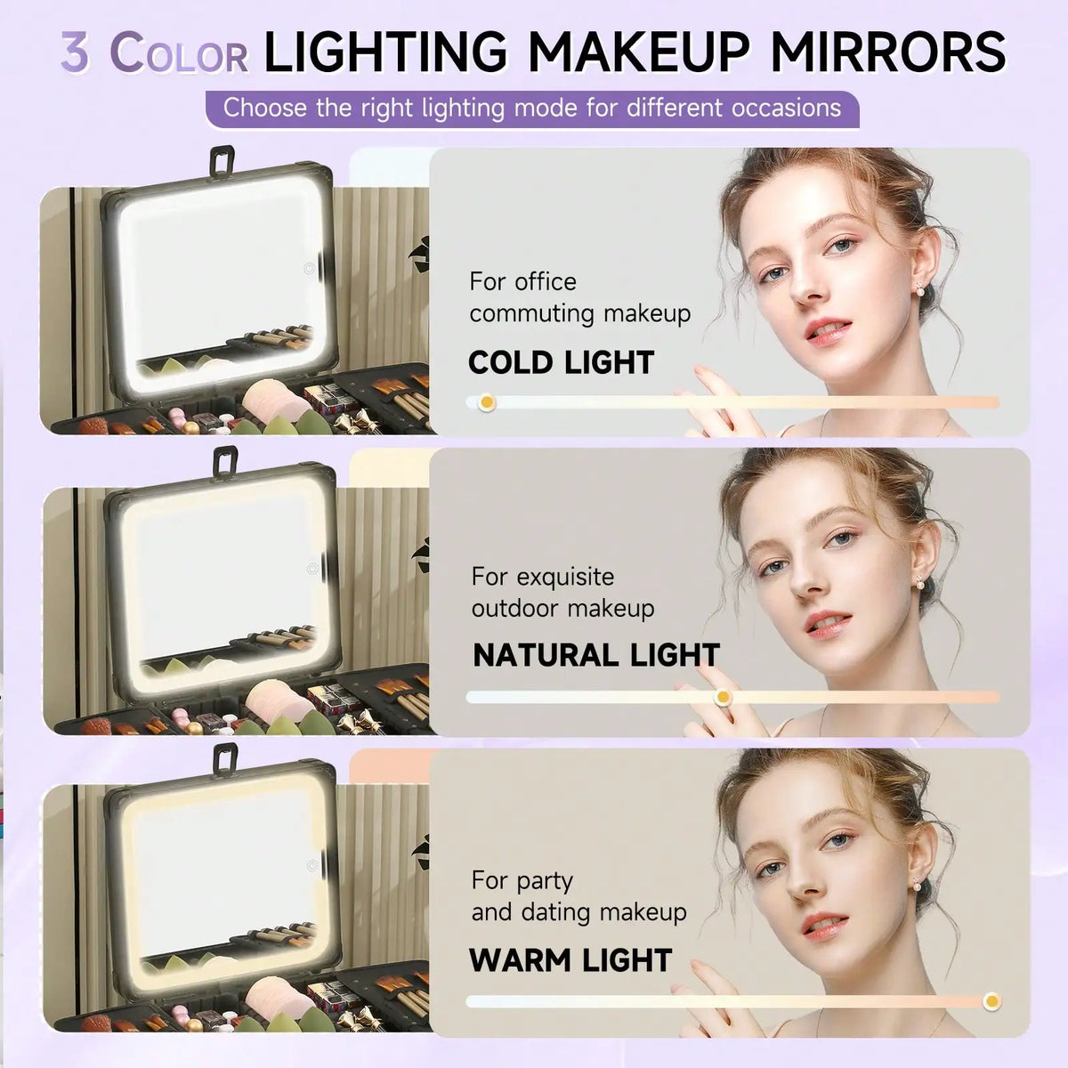 Professional Makeup Train Case with Rechargeable LED Mirror, Large Capacity Cosmetic Organizer with Adjustable Dividers, Travel Makeup Storage Box for Artist Salon Vanity