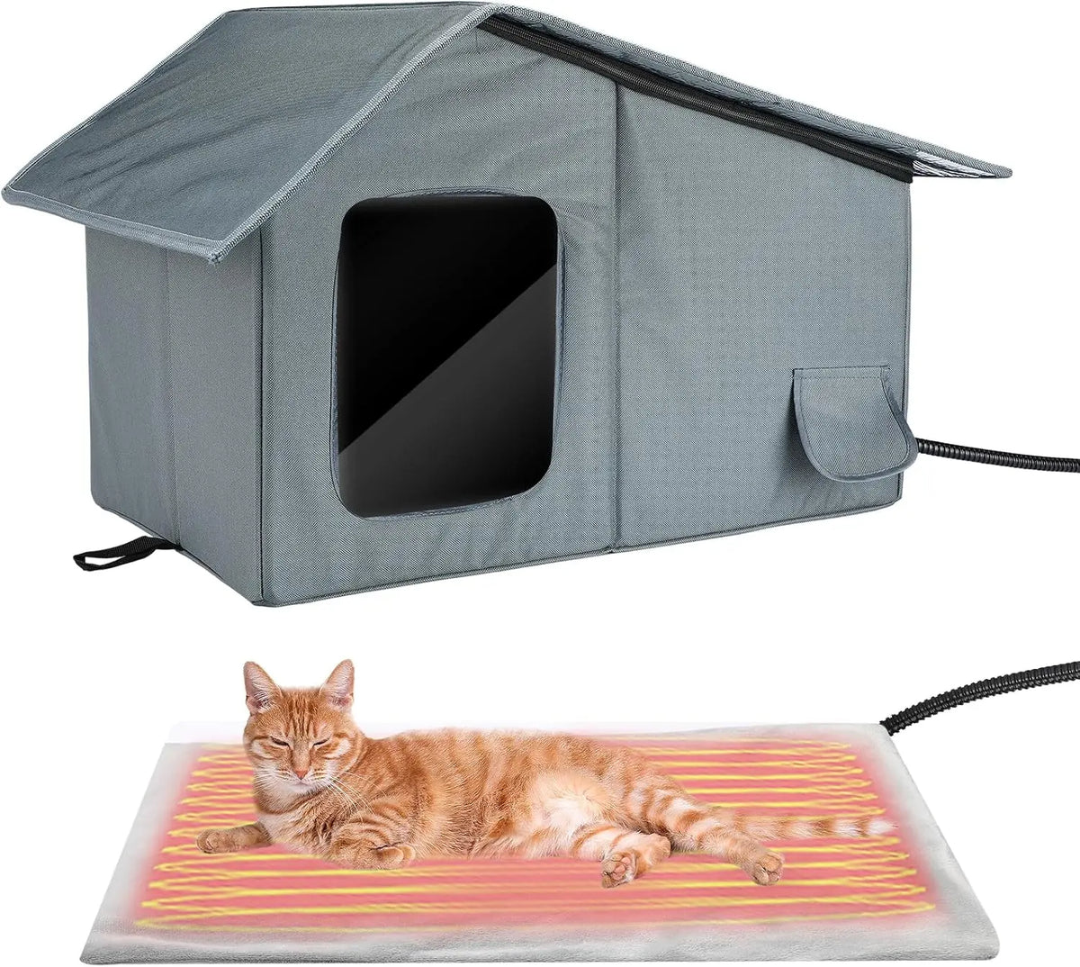 Mewtogo Weatherproof Outdoor Heated Cat House with Thermostatic Heating Pad