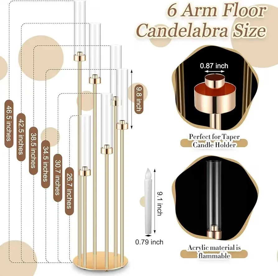 Metal Floor Candlestick Holders With LED Candles For Event Decor