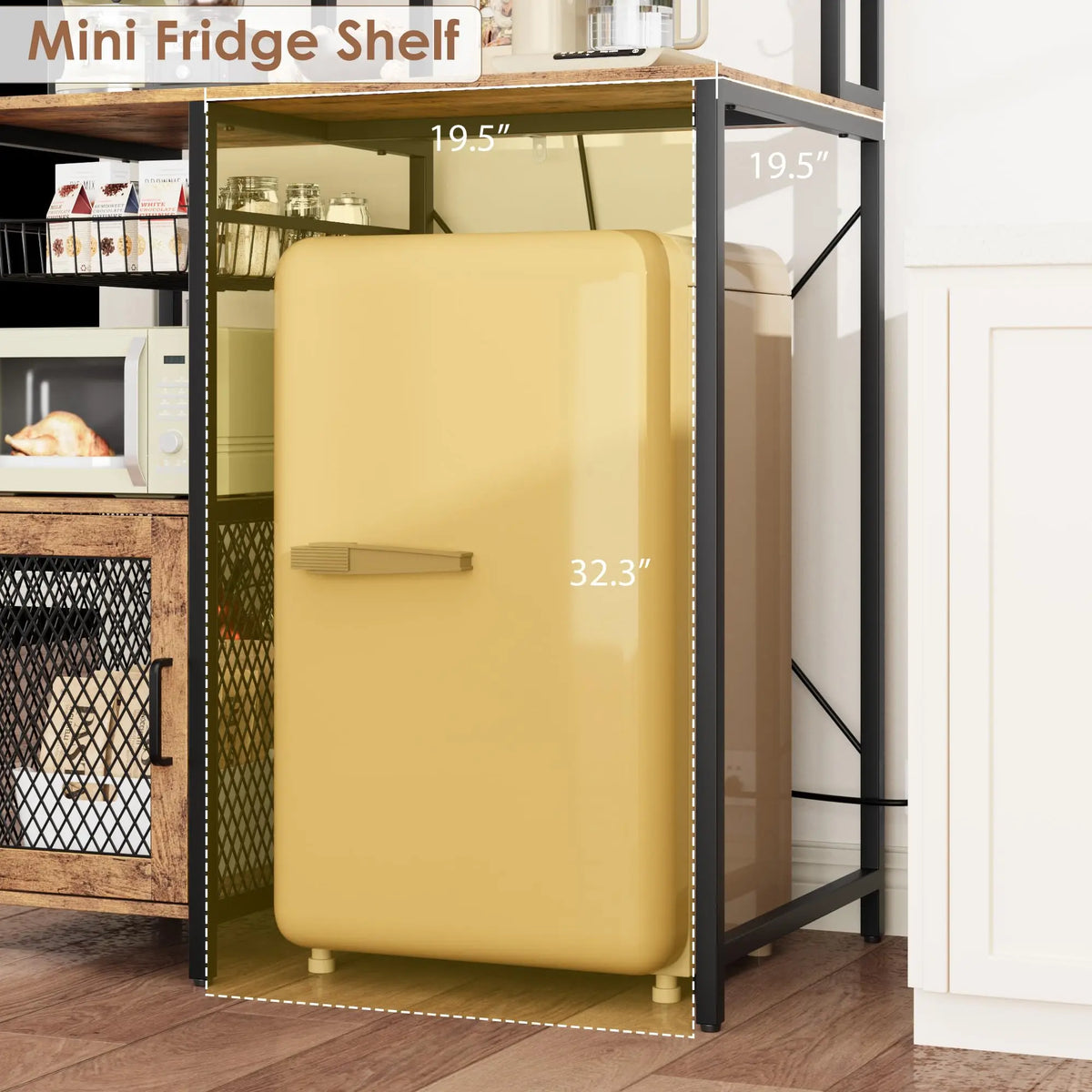 Kitchen Bakers Rack with Power Outlet and Storage Cabinet, Coffee Bar Microwave Stand with Refrigerator Space, Freestanding Kitchen Shelf for Pantry Living Room, Rustic Brown