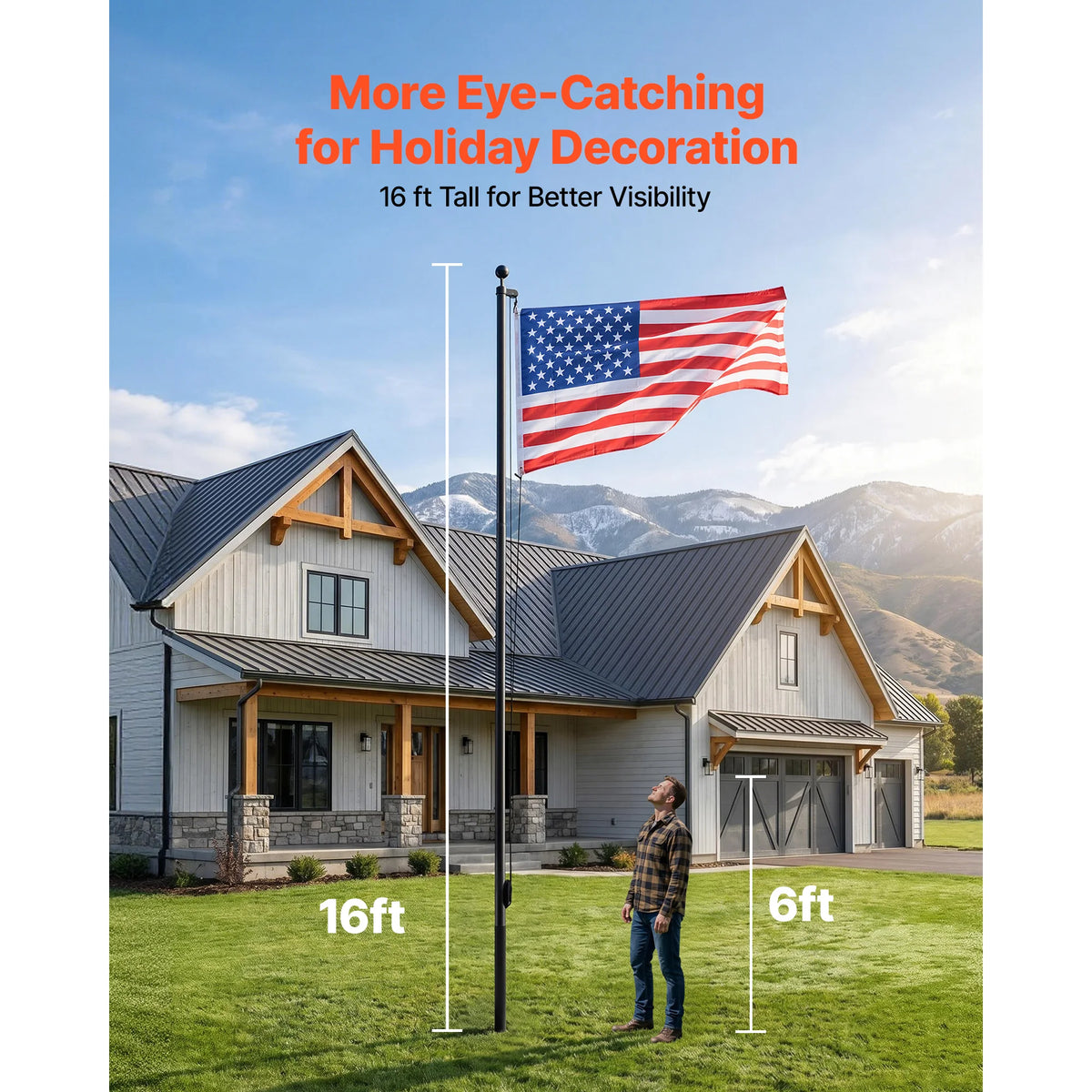 VEVOR Aluminum Flagpole Kit With American Flag For Yard
