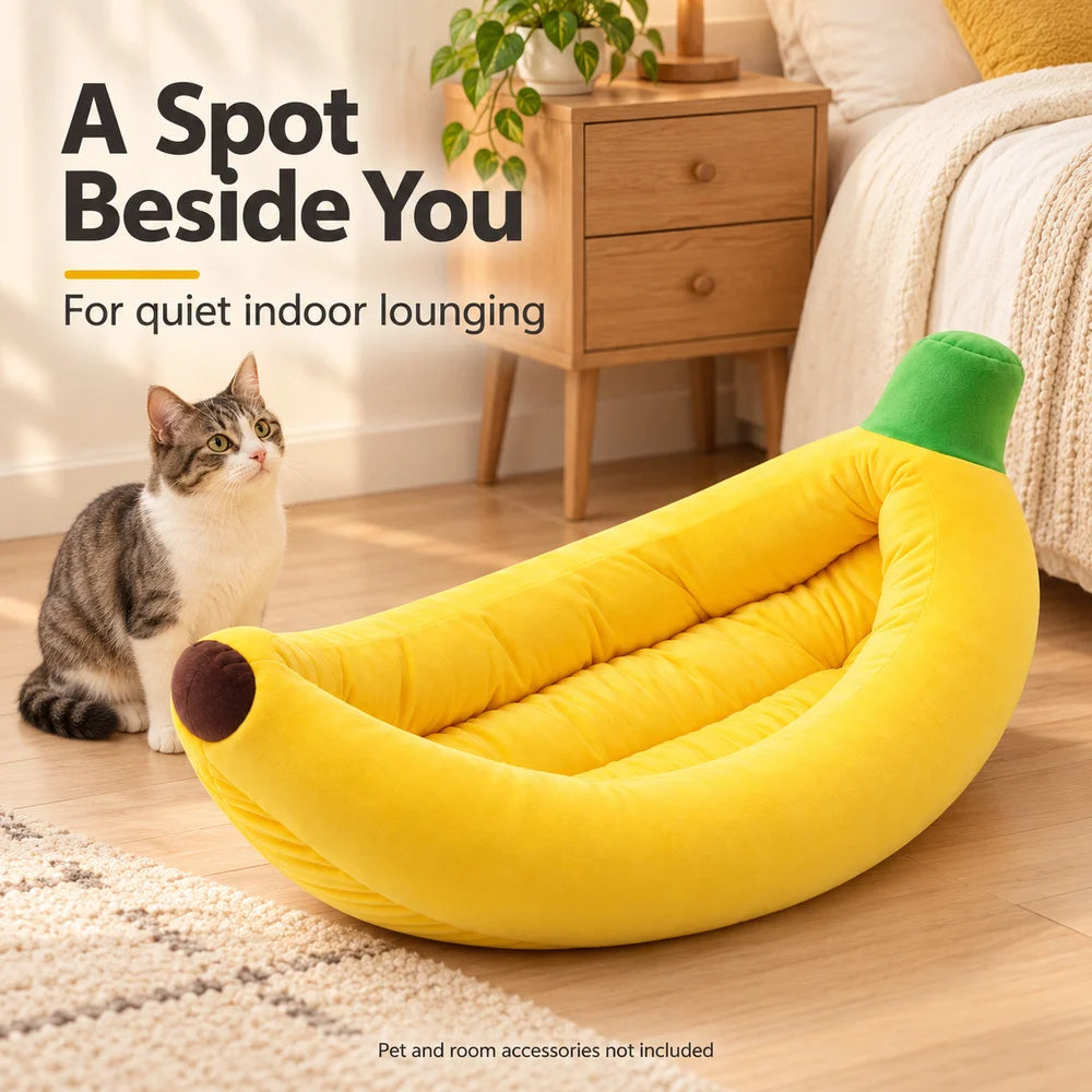 Banana Pet Bed Plush Cat Bed For Indoor Cats Kittens And Small Dogs Soft Bolster Sleeper With Raised Sides And Open Top For Cozy Lounging