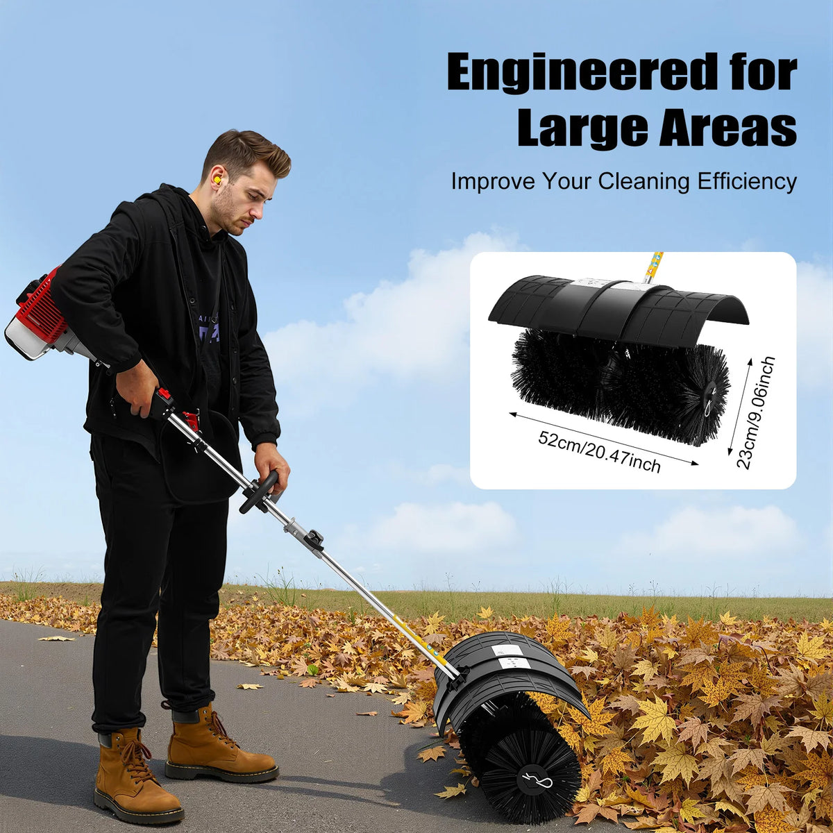 Gas Powered Walk Behind Sweeper for Lawn and Driveway Cleaning