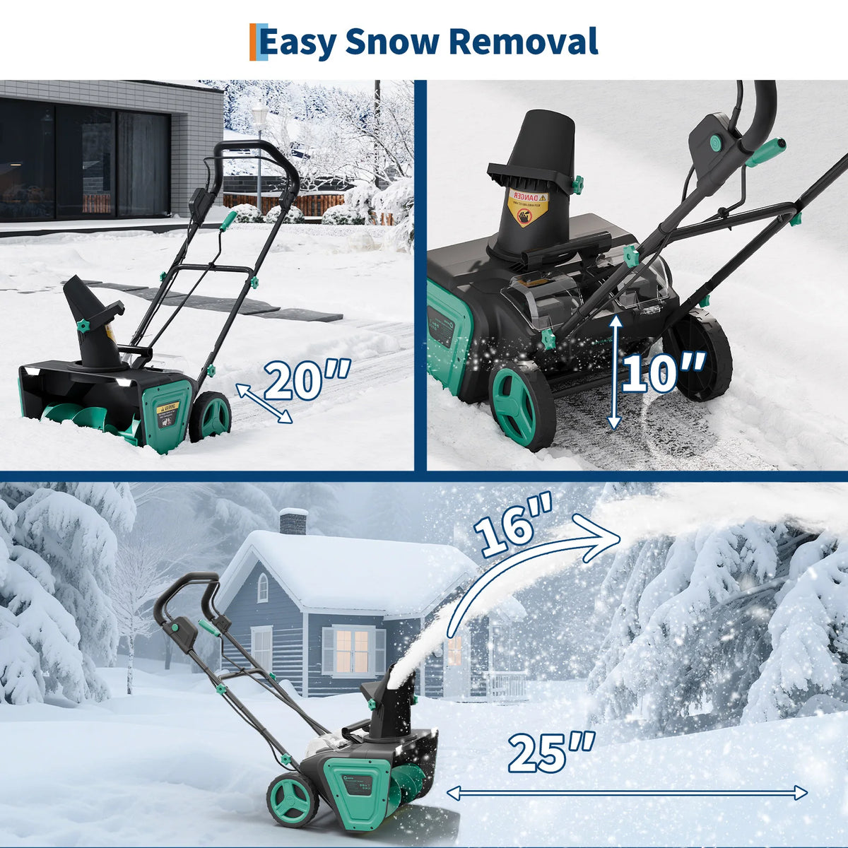 2200W Corded Snow Blower With Adjustable Chute And Safety Lock