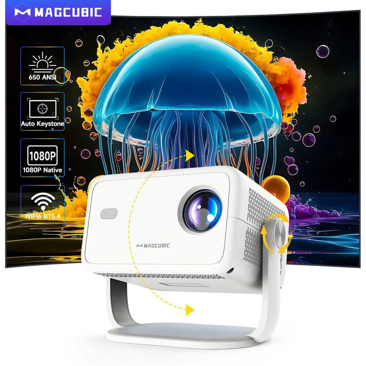 Magcubic Native 1080P 650ANSI 8K Android14 L018 Projector With Auto Keystone Correction Focus Wifi6 BT5.4 Portable Movie Outdoor